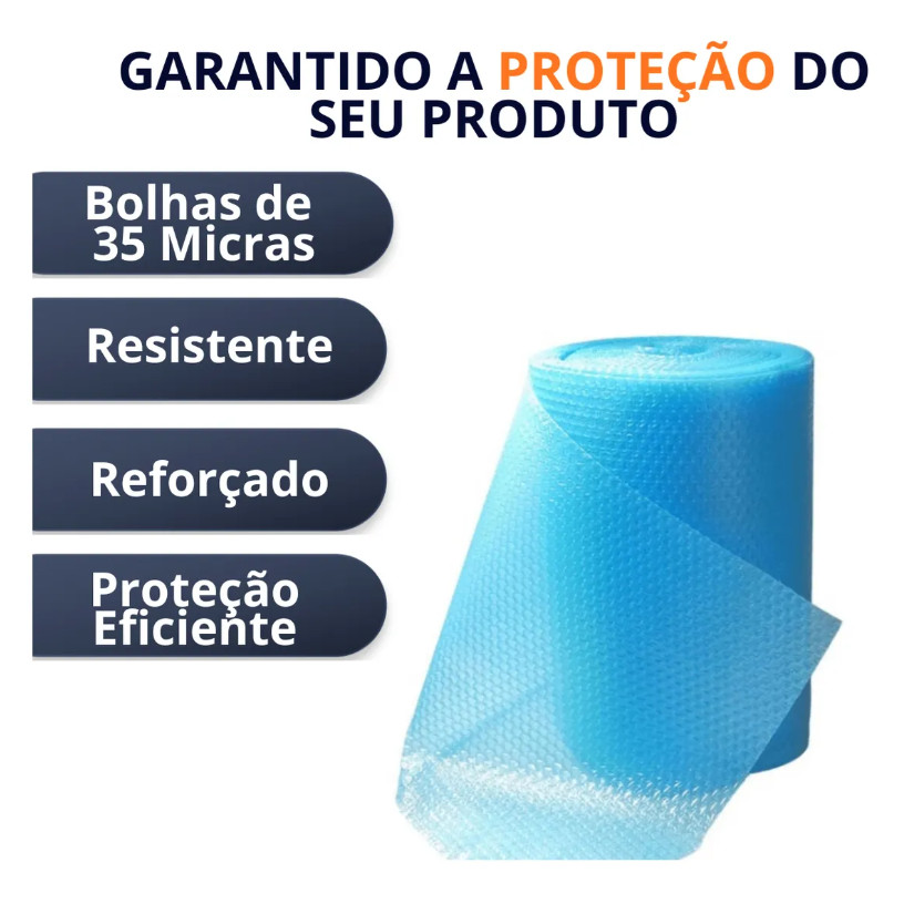 Kit 2 Bobina Plástico Bolha Azul 30cm x 100m 35 Micras Reforçado para Embalagens Proteção e Envio — imagem 2 de 2