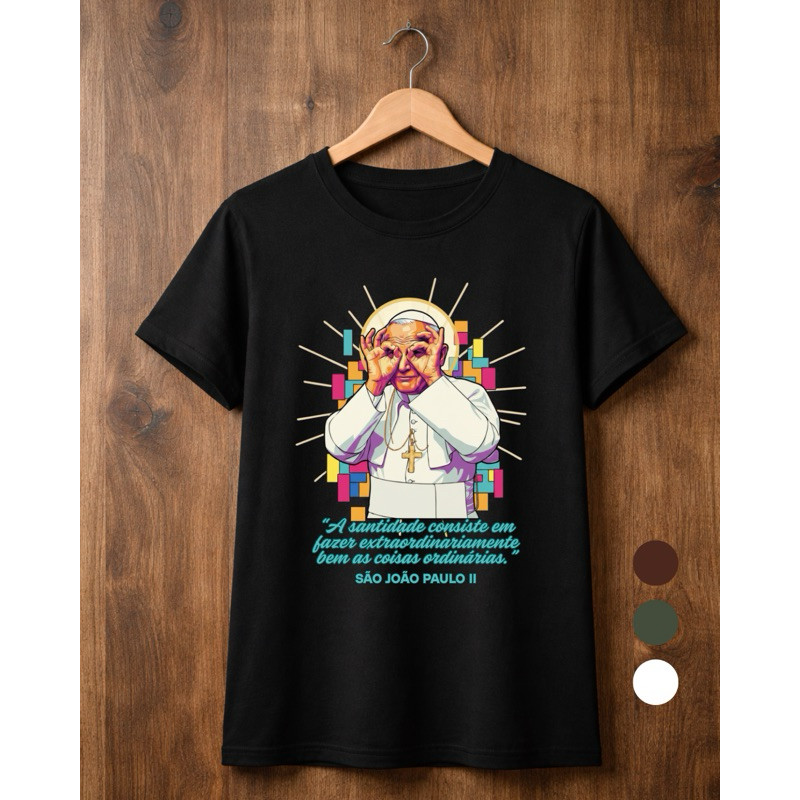 Camiseta Premium São João Paulo II A Santidade| 100% Algodão Unissex| TAM 2 ao G5 | Missa Retiro Família Católica