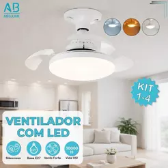 Ventilador de Teto Retrátil Lâmpada 3 Cores Silencioso 100W 3 Pás Design Sofisticado Bivolt