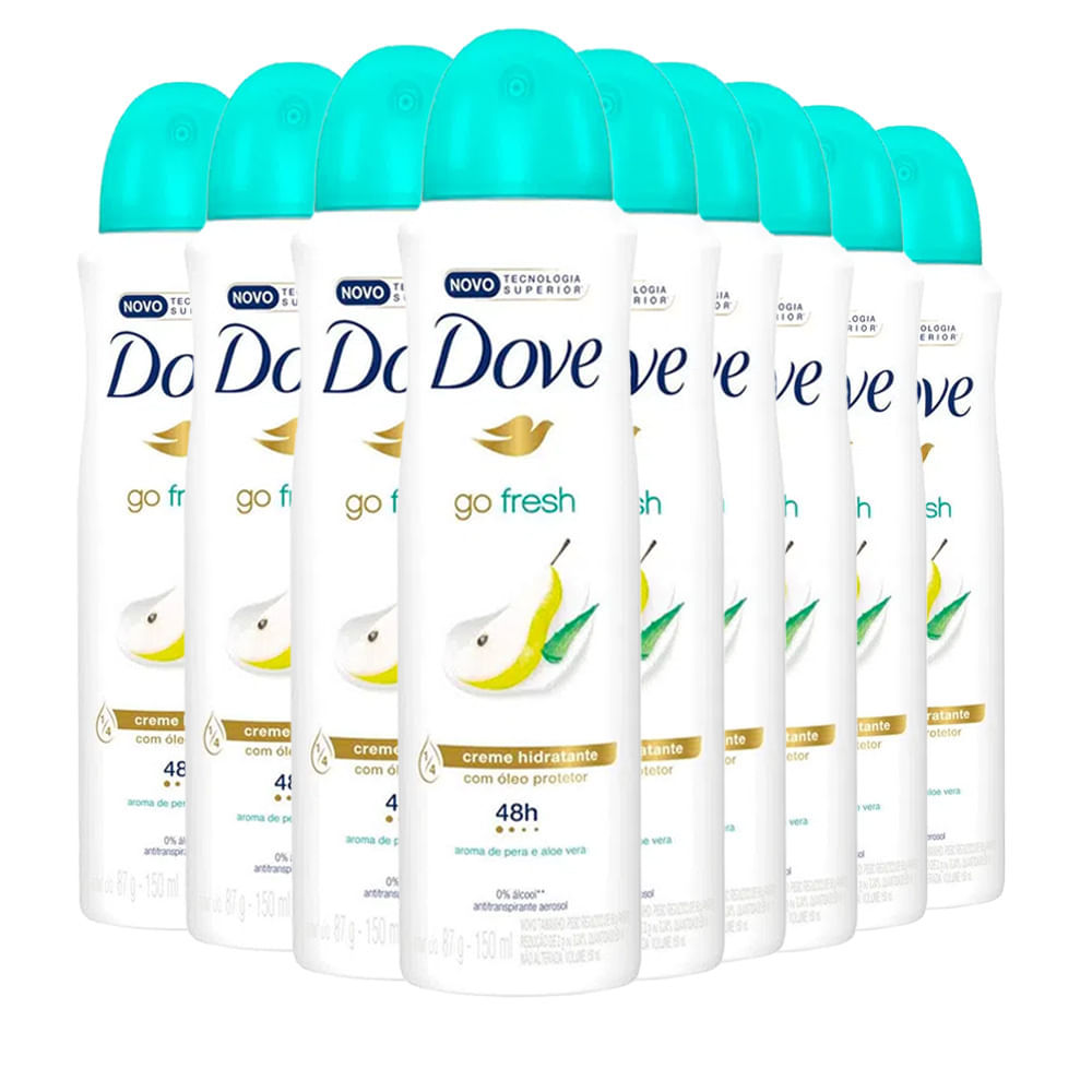 Kit 9 Desodorantes Aerosol Dove Go Fresh Pera e Aloe Vera 150ml em Oferta na Shopee