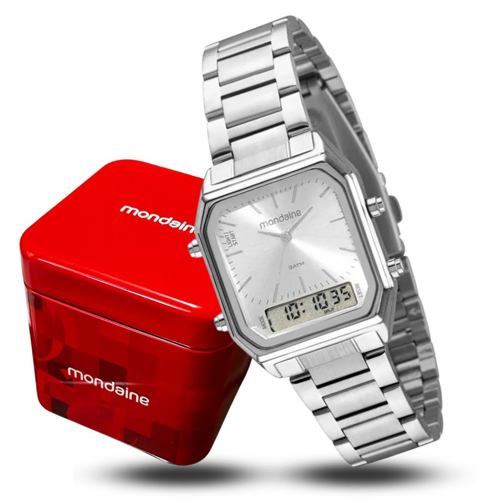 Relógio Feminino Mondaine Prata Quadrado Anadigital Original