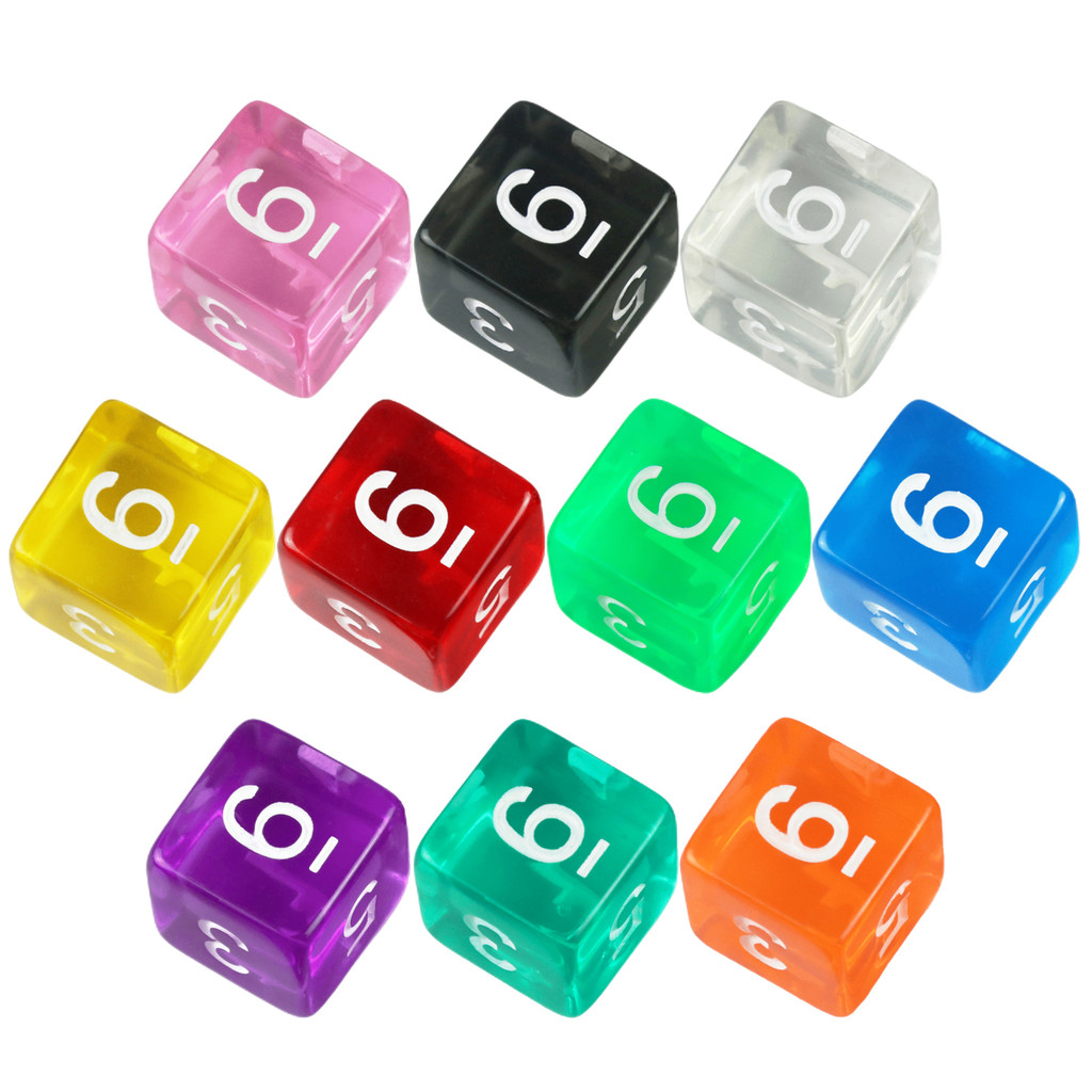 10pcs 16mm 6 Lados Dados Transparentes Coloridos Digitais D6 Para Entretenimento Jogo De Mesa DND RPG
