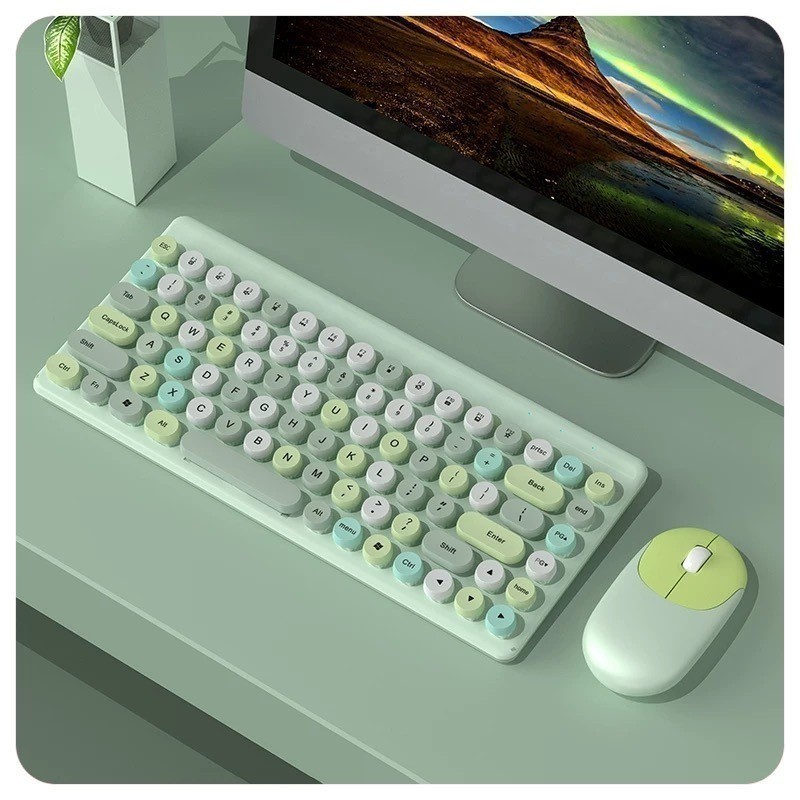Teclado mecânico, 86 teclas, teclado colorido sem fio 2.4G com mouse, compacto para jogadores alex
