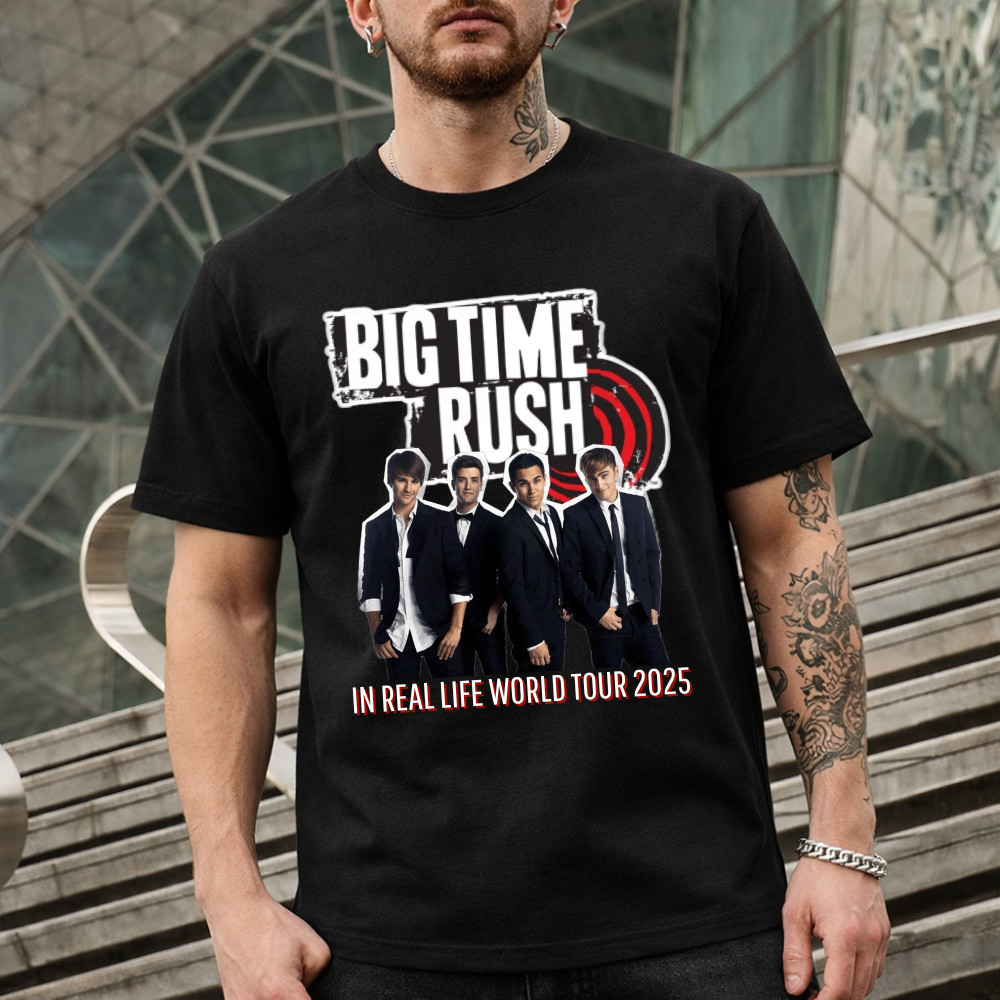 Camiseta Big Time Rush Turnê Banda Pop Tour 2026 Algodão Premium Estampada Unissex Show