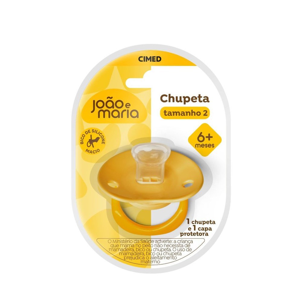 Chupeta Cimed João e Maria 6+ Meses Tamanho 2 com Capa Protetora Amarela 1 Unidade em Oferta na Shopee