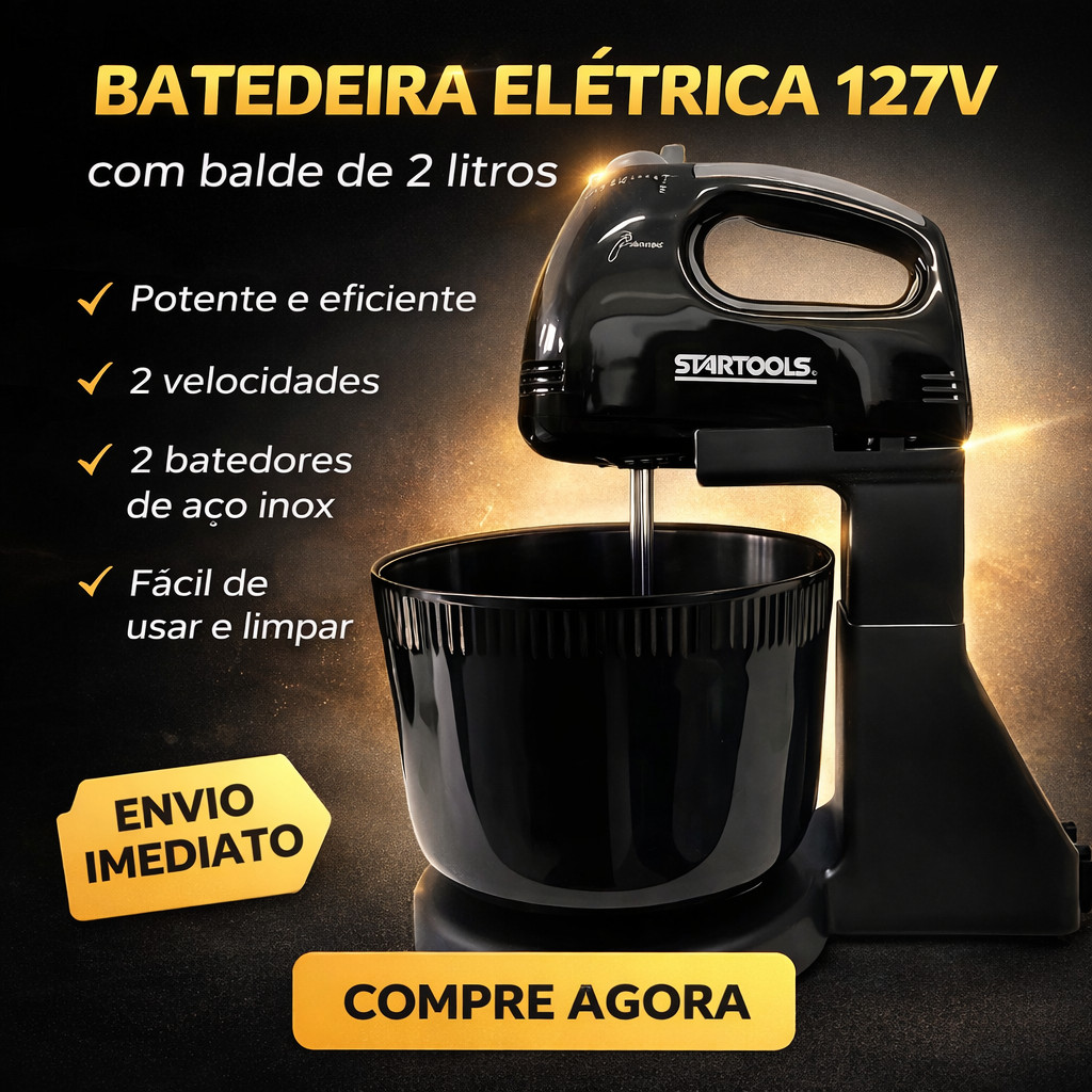 Batedeira Eletrica 2L Resistente E Prática 250W Potente 7 Velocidades 127V Batedor E Gancho