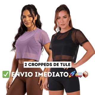 KIT 2 Cropped de Tule Fitness transparente academia Crossfit corrida blusinha de tule em Oferta na Shopee