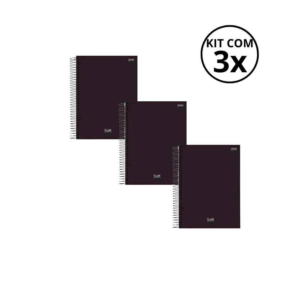 Kit Com 3 Cadernos de Arame PEQUENO 1/4 200 Folhas Capa Dura Stiff - Jandaia