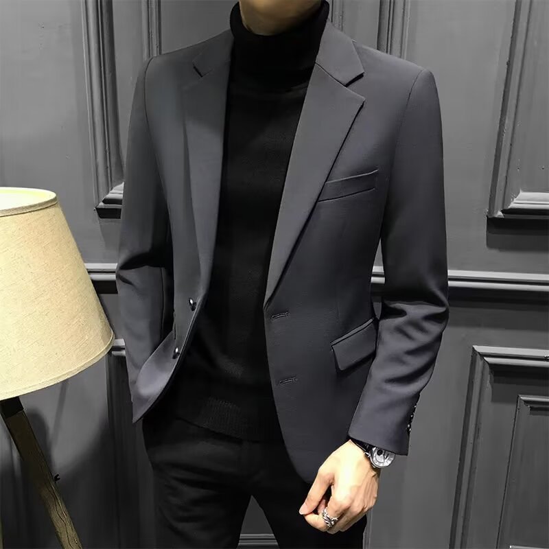 Blazer Masculino Elegante para Primavera/Outono 2026, Versão Coreana, Corte Slim, Casual para Escritório, Moda Masculina