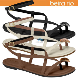Sandália Feminina Beira Rio Rasteira Gladiadora Tiras Cruzadas Original em Oferta na Shopee