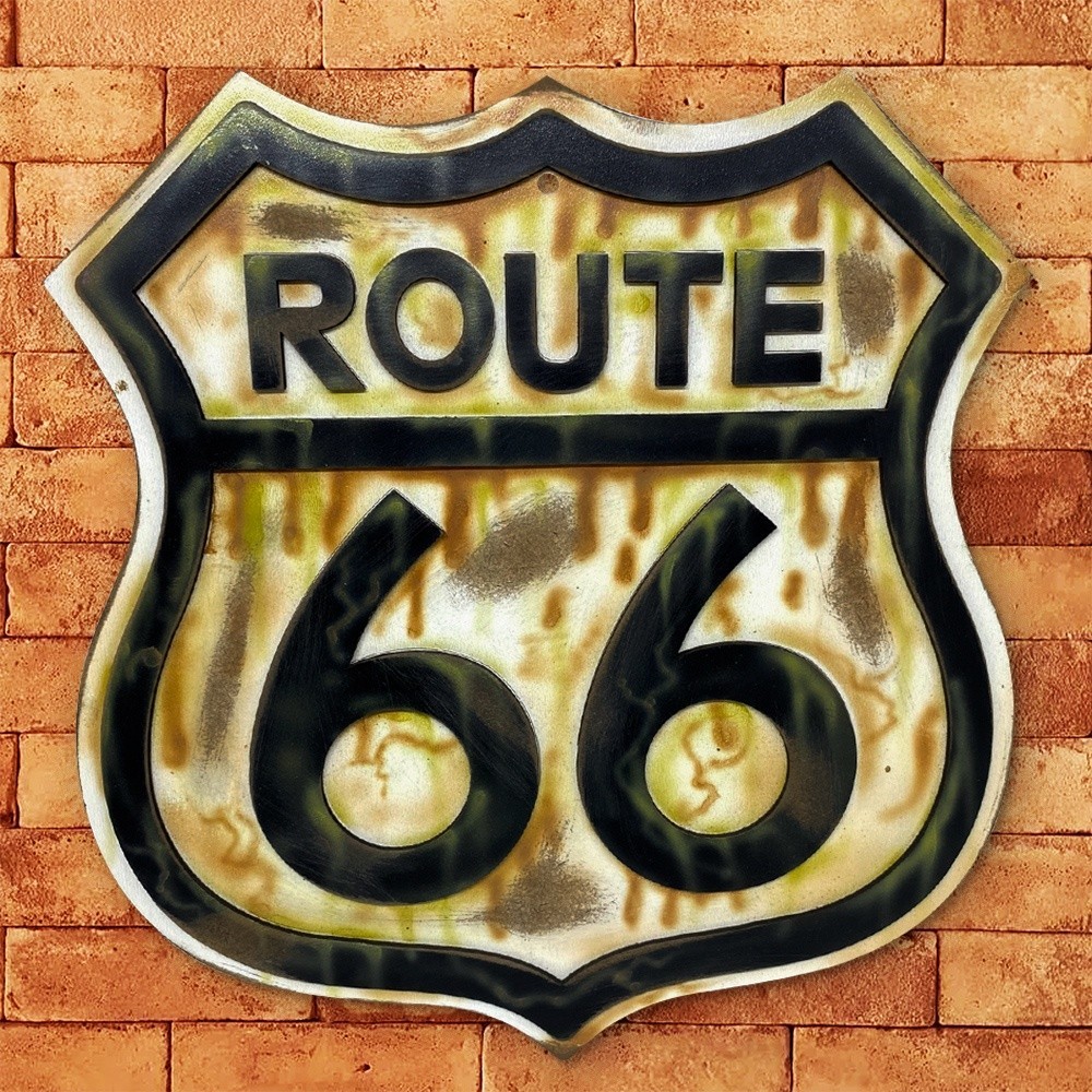 Placa Decorativa Route 66 Ferrugem 3D Relevo MDF Cantinho do Churrasco Decoração Garagem Bar Oficina