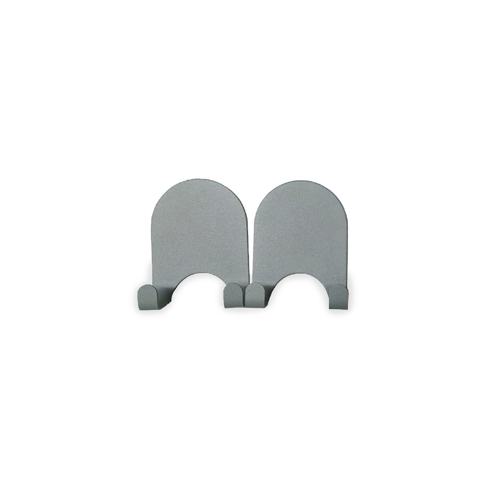 Kit 2 Ganchos Duplos de Metal Cinza com Adesivo - Oikos