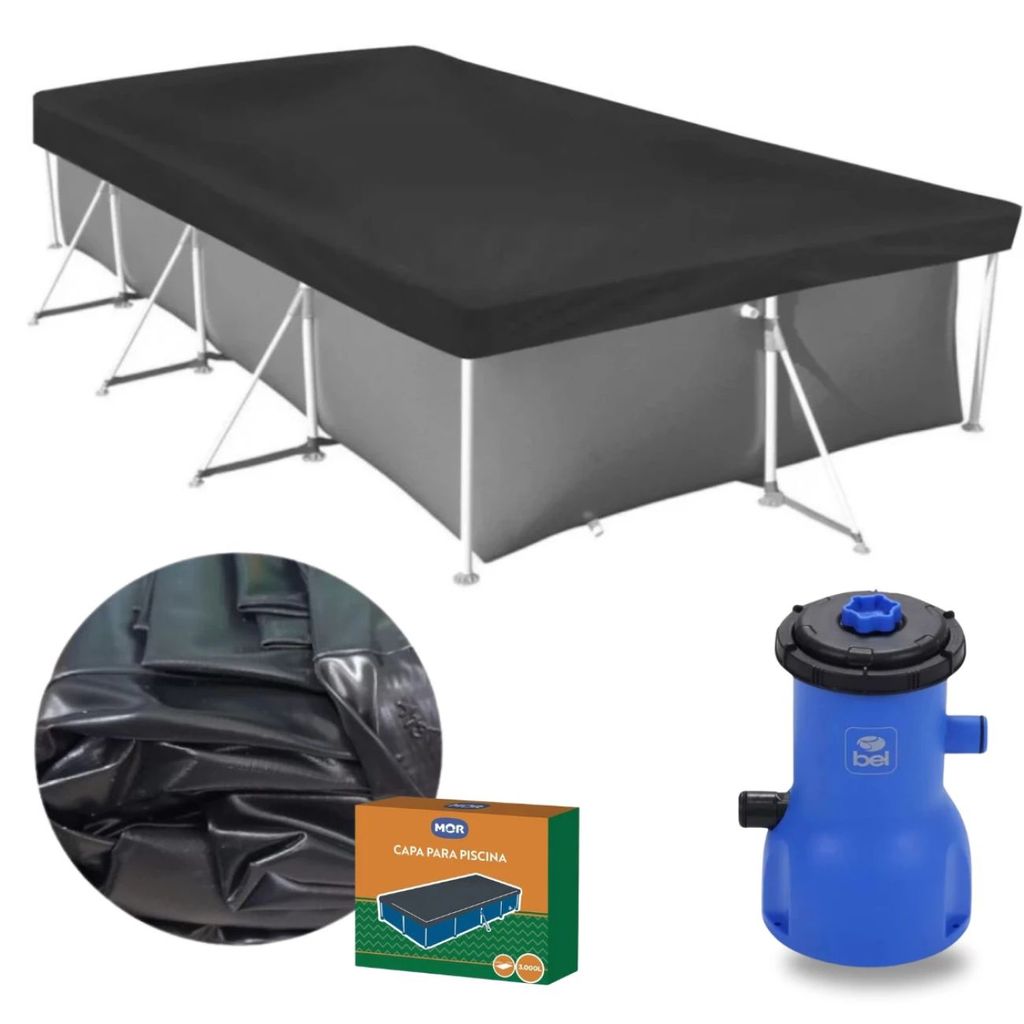 Capa para Piscina 3000 Lts Mor + Bomba Filtrante 220v 3028 Litros Por Hora (piscina Não Inclusa)