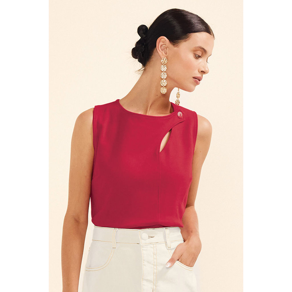 Regata Feminina Detalhe Decote Marialícia Vermelho em Oferta na Shopee