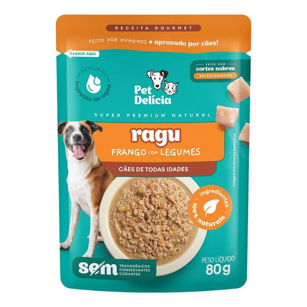 Pet Delícia Ragu Ração Úmida Cães Frango E Legumes 80g