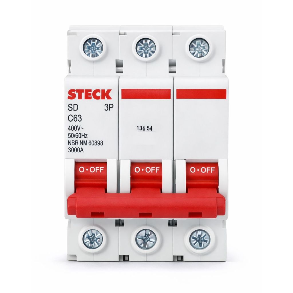Disjuntor Din Trifasico Tripolar Triplo C 63A Steck Proteçao Eletrica Montagem Eficiente