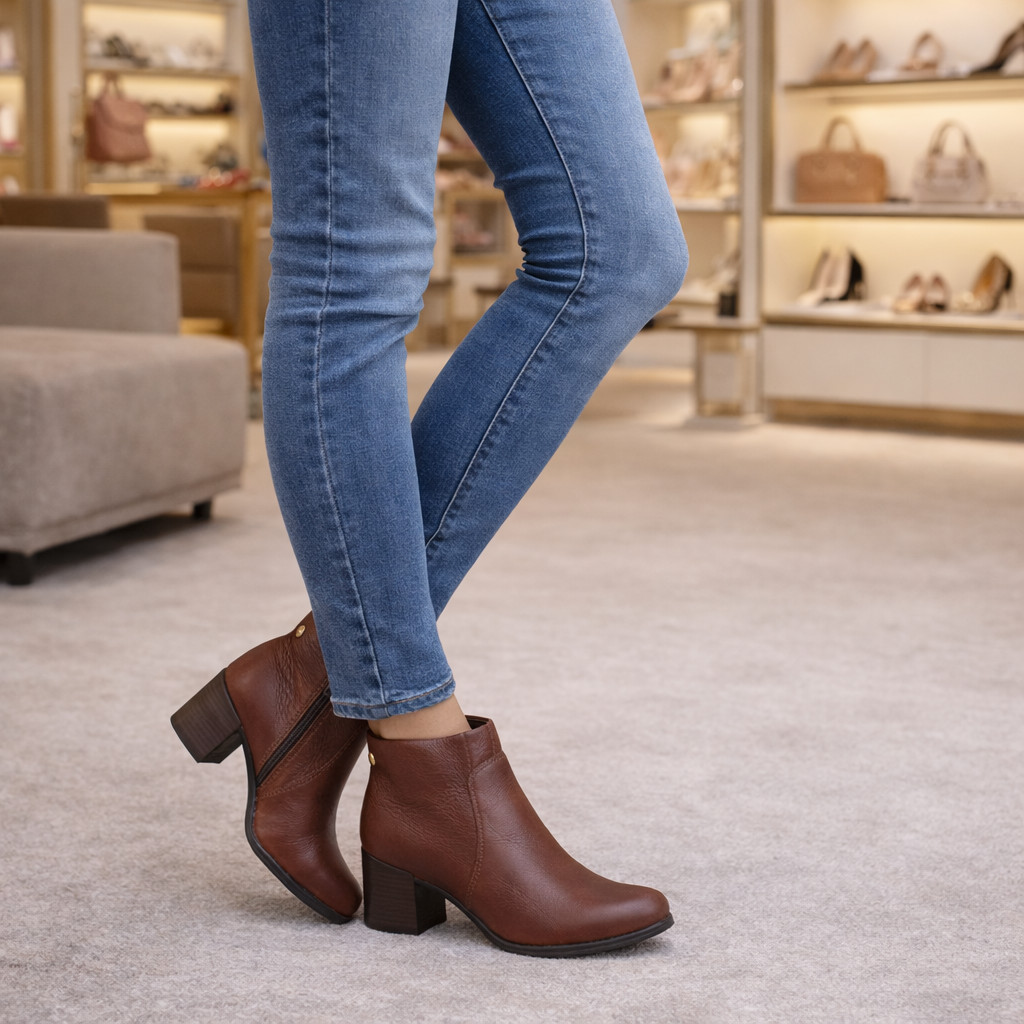 Bota Cano Curto Bottero Couro Legitimo Salto Bloco  Confort