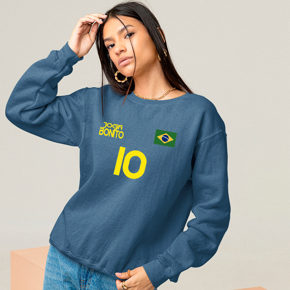 Blusa De Frio Feminina Brasil Futebol Copa Do Mundo Moda Look Casual Moletom Gola Careca Algodão