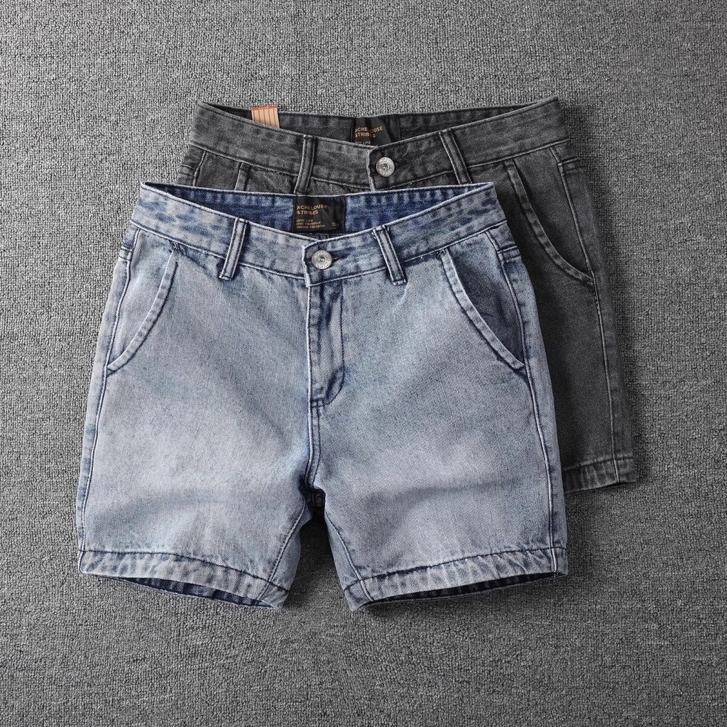 Americano Retro resistente ao desgaste resistente à sujeira Denim Shorts masculino verão trabalho wear fino solto Casual