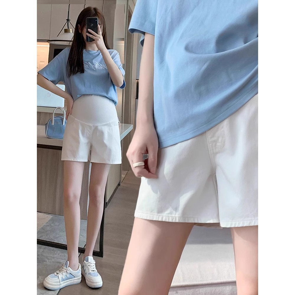 Shorts de maternidade verão exterior wear 2025 novo estilo Jeans branco estilo fino tamanho grande barriga elevador calç