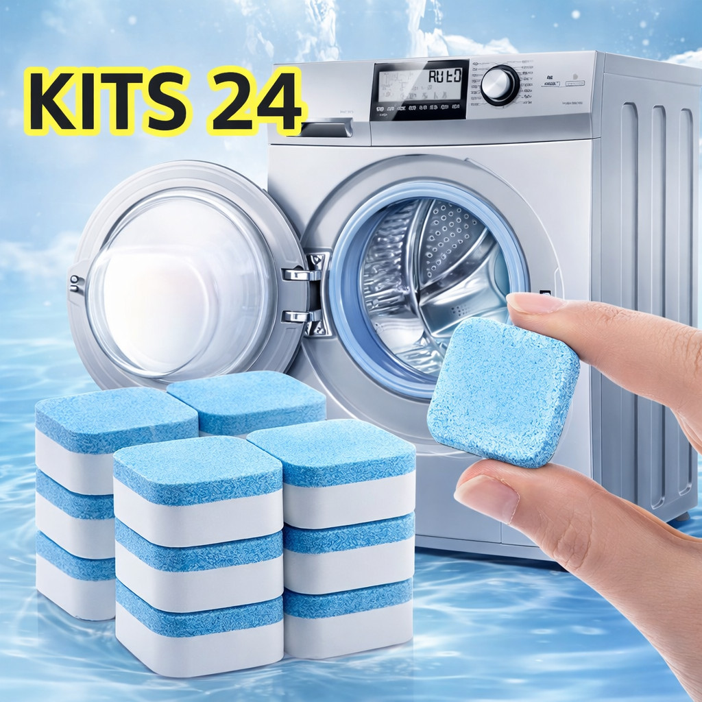 Kits 24 Pastilha Limpa Máquina de Lavar Roupa Efervescente Limpeza Profunda Antiodor em Oferta na Shopee