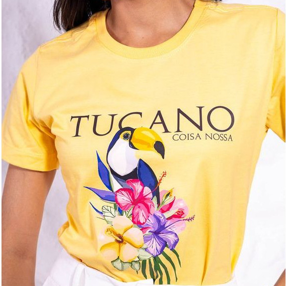 T-Shirt Feminina Tucano Tropical Brasil Camiseta Algodão 100% Estampa Floral Moda Verão Praia Casual Confortável