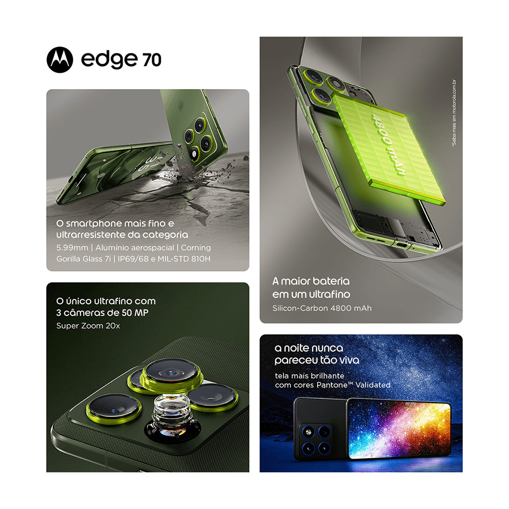 Kit Smartphone Motorola Edge 70 5G 512GB Swarovski + Capa protetora Edge 70 com pingente + Moto Buds Loop Ice Melt — imagem 2 de 2