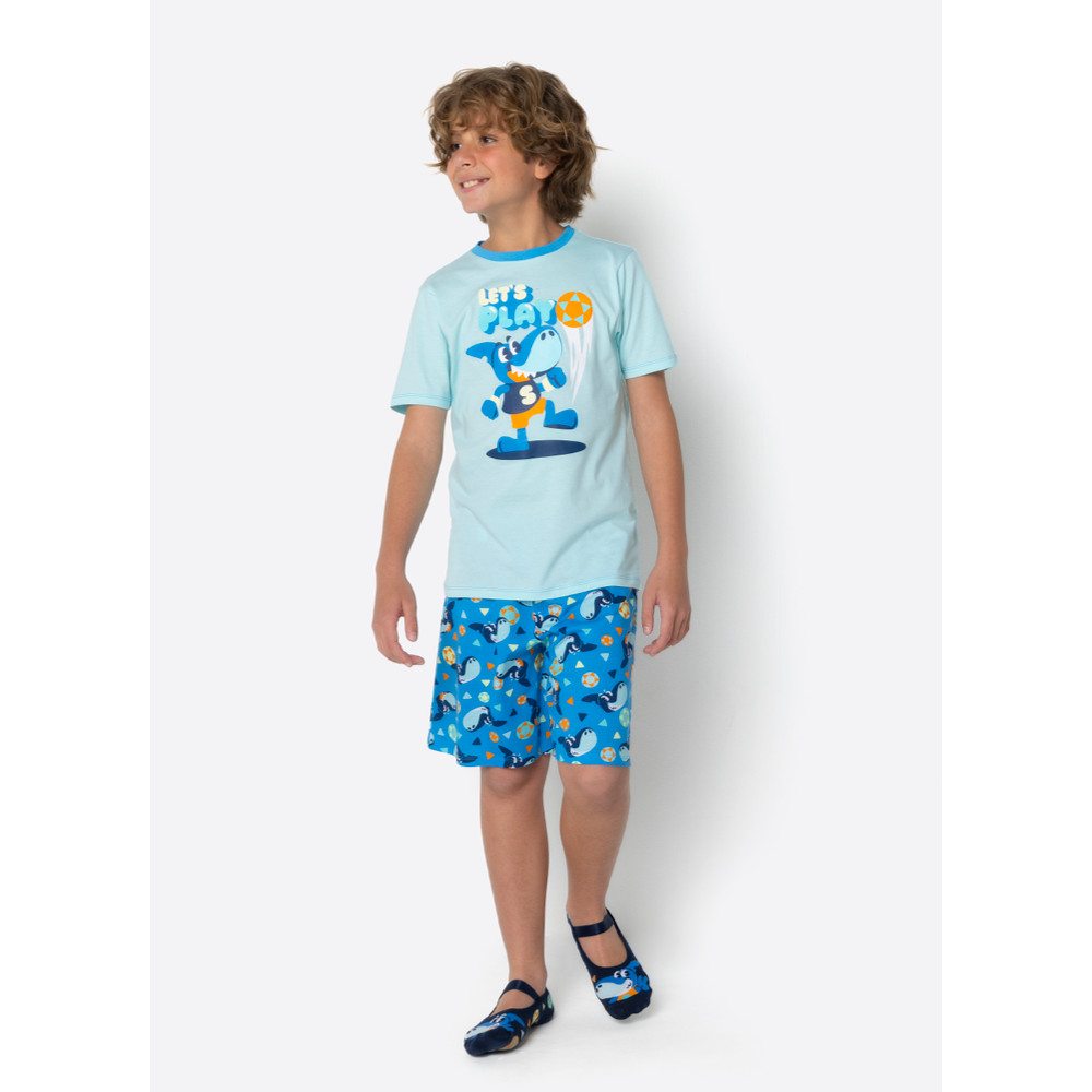 Pijama Manga Curta Algodão Menino Teen Tubarão Futevôlei - Puket