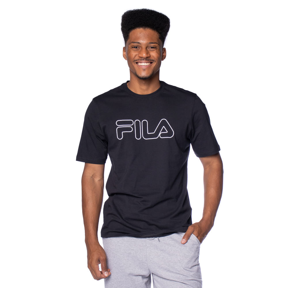Camiseta Masculina Fila Letter Outline Slim Preto/Branco