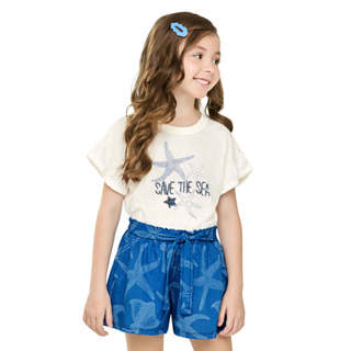 Conjunto Infantil Menina Bordado Lantejoula Elian Bege em Oferta na Shopee
