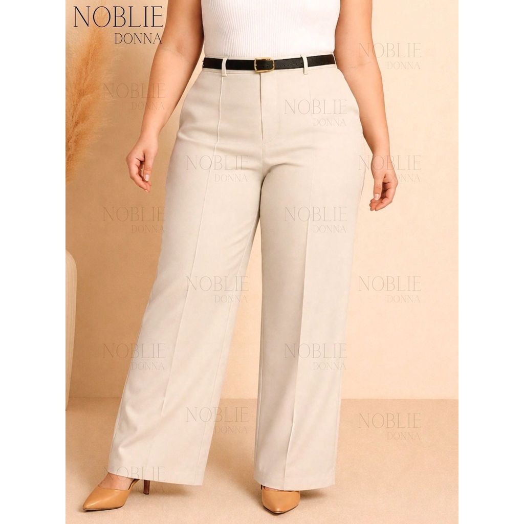 Calça Pantalona Plus Size Alfaiataria Elegante Casual Zíper Botão Com cinto