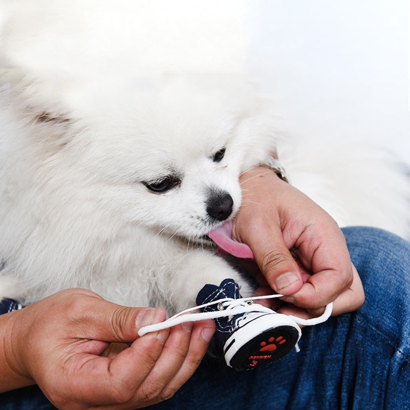 4 Pçs Anti-Derrapante Denim Lona Sapatos Para Cães Animais De Estimação Impermeáveis Tênis Botas Respiráveis Ao Ar Livre