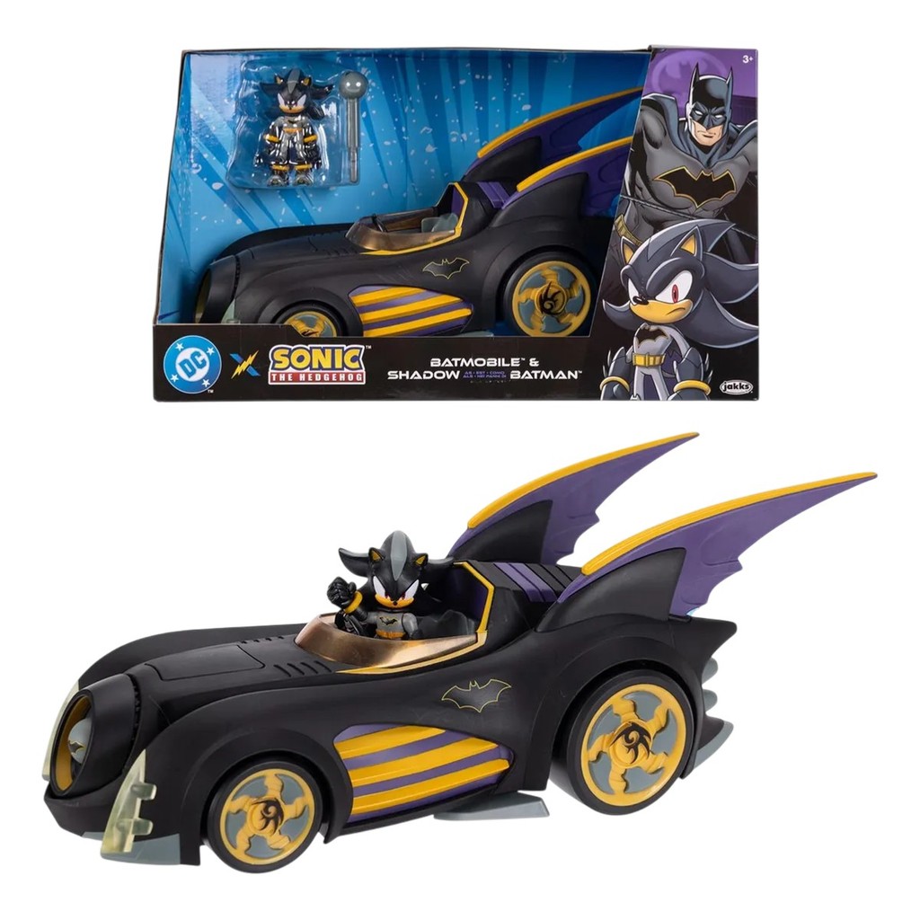 Shadow Batman e Batmóvel 30 cm DC x Sonic Hedgehog
