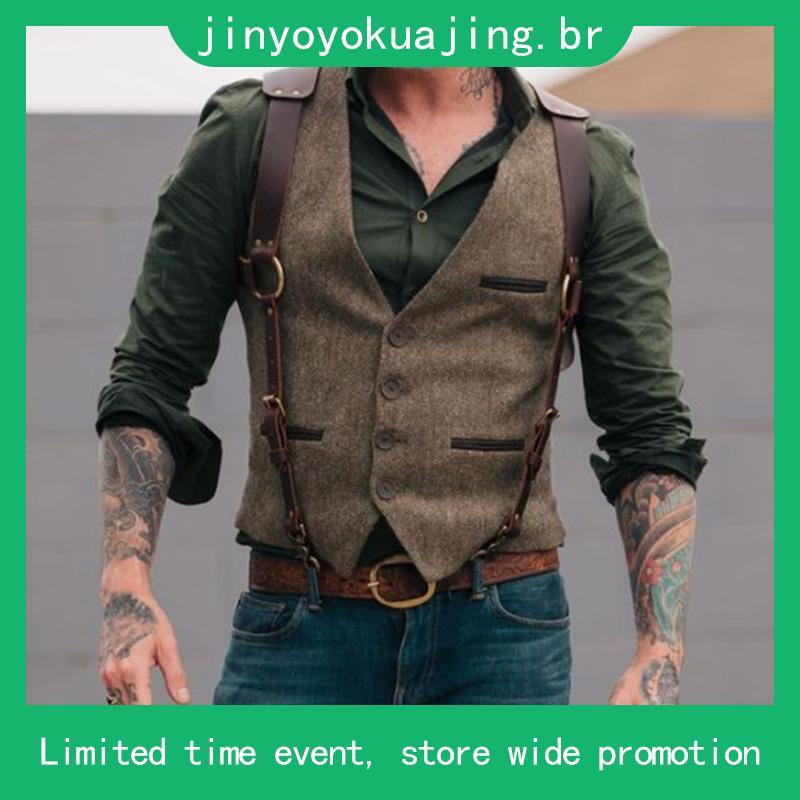 Yar_ Colete Masculino Vintage Com Botões Para Terno Slim Negócios / Casamento / Padrinhos De Algodão