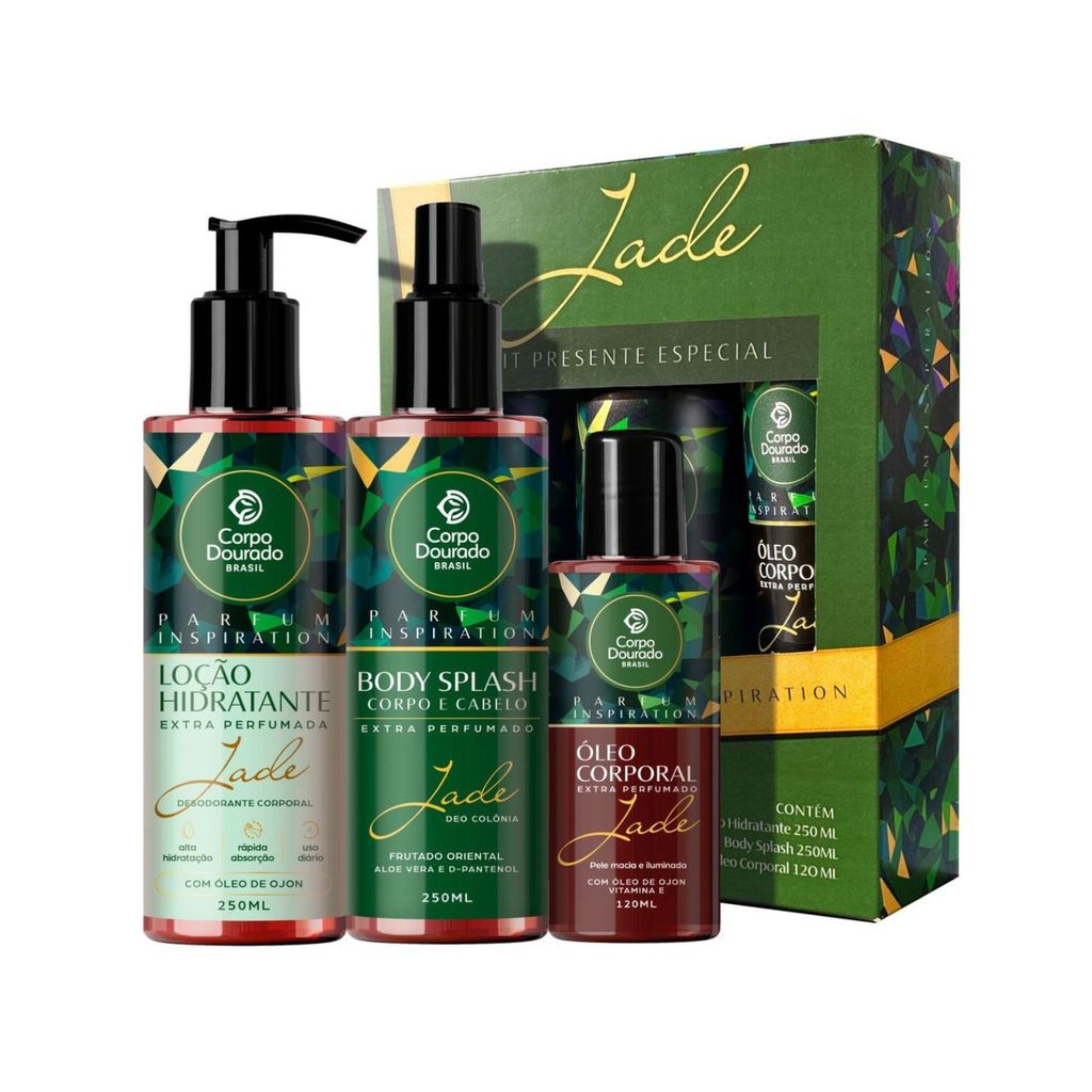 Kit Presente Especial Jade Loção Hidratante 250ml + Body Splash 250ml + Óleo Corporal 120ml em Oferta na Shopee