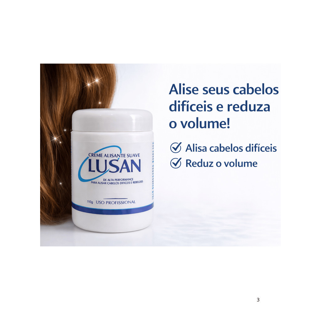 Detalhes do Creme Alisante Suave Lusan 110g | Relaxamento Capilar  | Alisa Cabelos Difíceis e Rebeldes