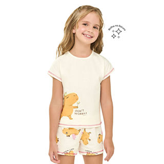 Pijama Curto Infantil Menina Capivara Elian Bege em Oferta na Shopee