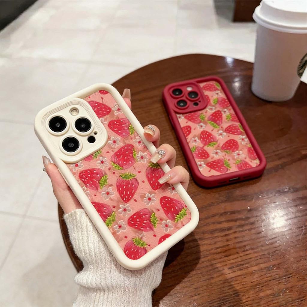 Bonito Morango Flores Caso Capa Para Samsung Galaxy A55 A35 A17 A07 A56 A36 A54 A14 A34 A16 A15 A24 A53 A52 5G Embalagem