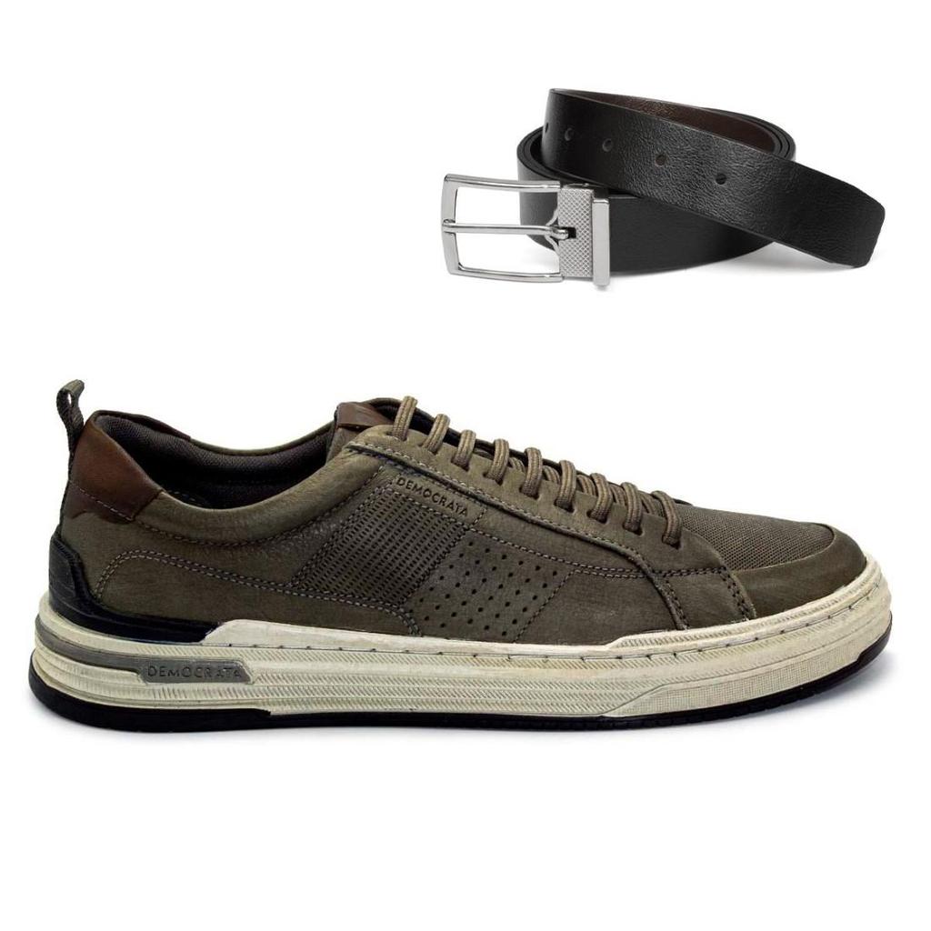 Tênis Democrata Masculino Denim Mike 240601+Cinto Masculino Dupla Face em Oferta na Shopee