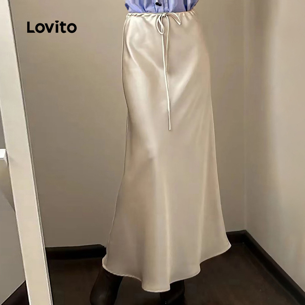 Lovito Saias Casuais com Amarração Primavera/verão Saias Off White para Mulheres LNL130098 em Oferta na Shopee