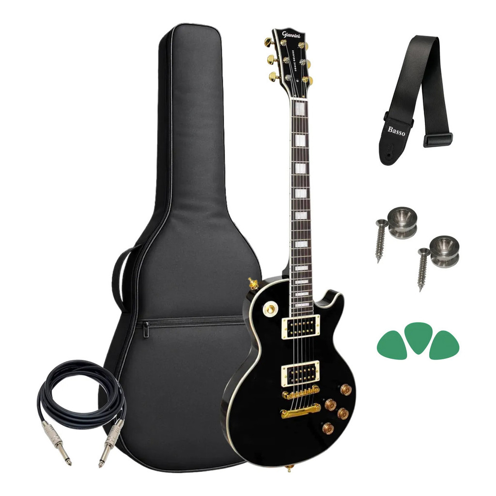Guitarra Giannini Super Deluxe Gae09 Preto + Kit Luxo Destro