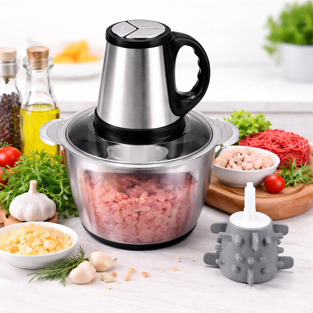 Moedor Elétrico C/ Alça 2L e 3L Picador de Carne, Alho e Legumes + Descascador de alho cinza em Oferta na Shopee