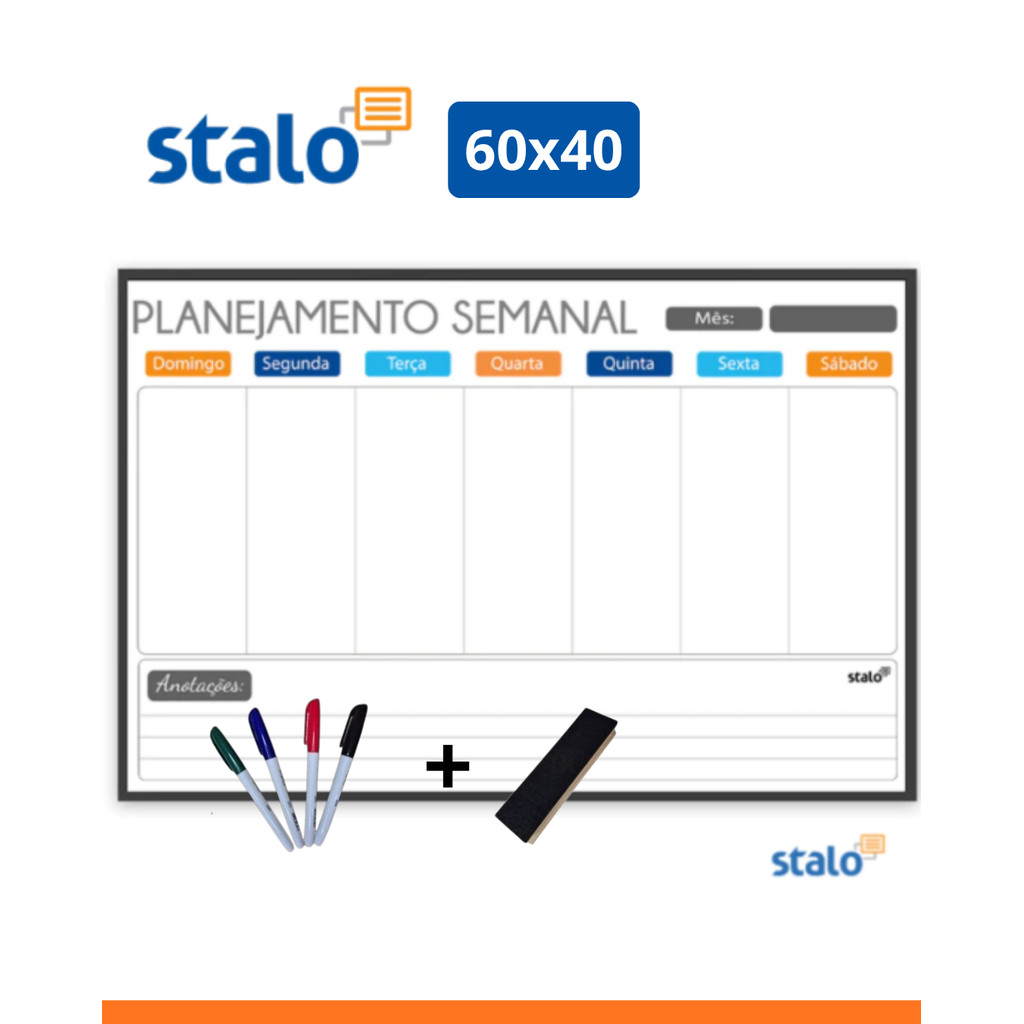 Quadro Lousa Branca Planner Semanal Organizador de Rotina 60x40