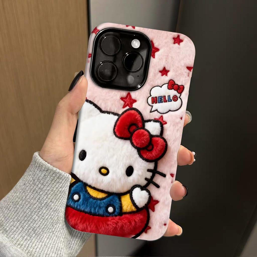 Capa de celular 2 em 1 de pelúcia Hello Kitty, adequada para iPhone /15Pro Max /11 /15 /12 Pro Max /14 Pro Max /16 Pro M