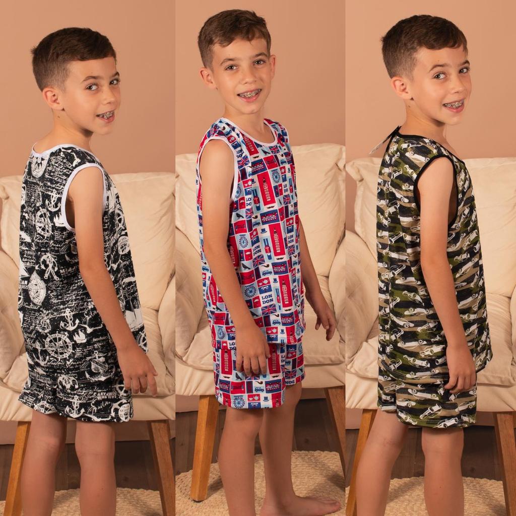 Kit 3 Pijamas Infantil Masculino Menino Tecido Macio e Leve Confortável Casal