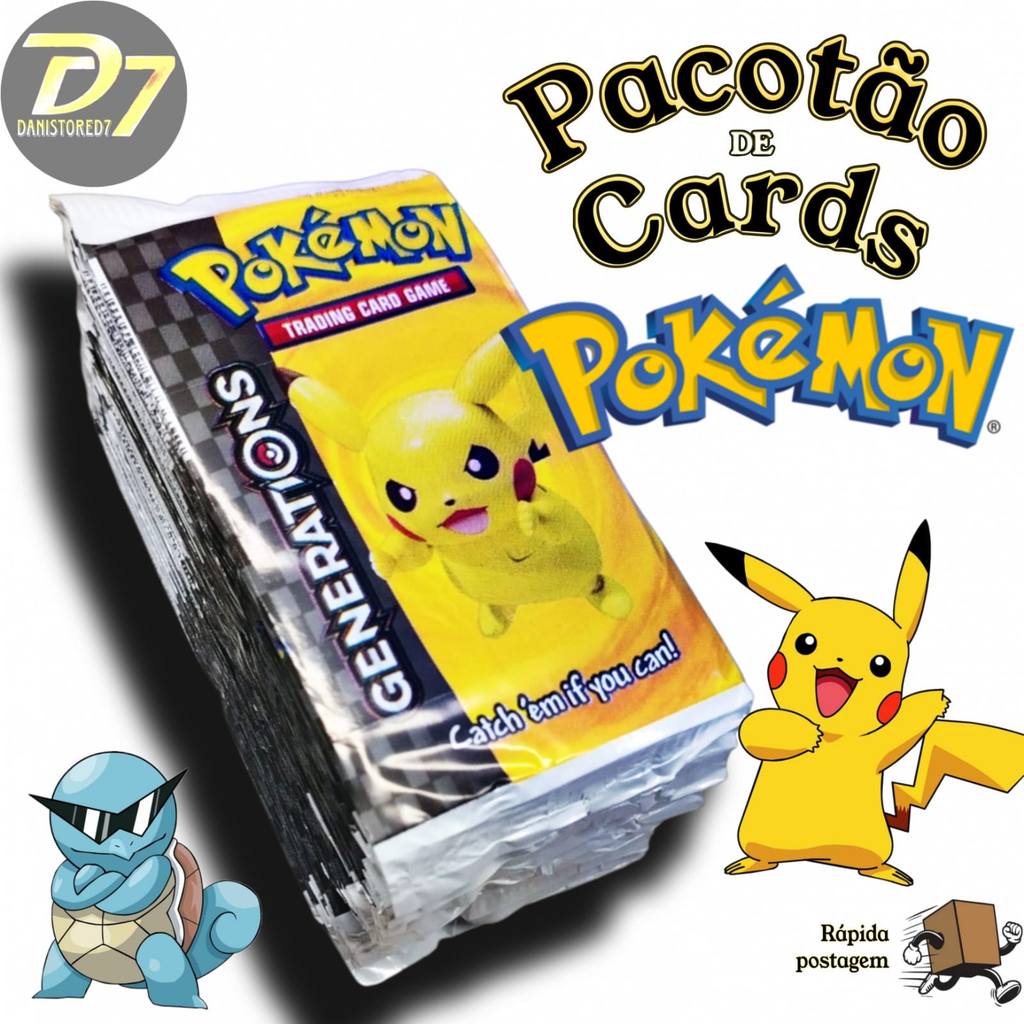 Kit Pacotão 100 Cards Figurinhas POKÉMON para bater = 25 Pacotes / Colecionável / Trading Cards