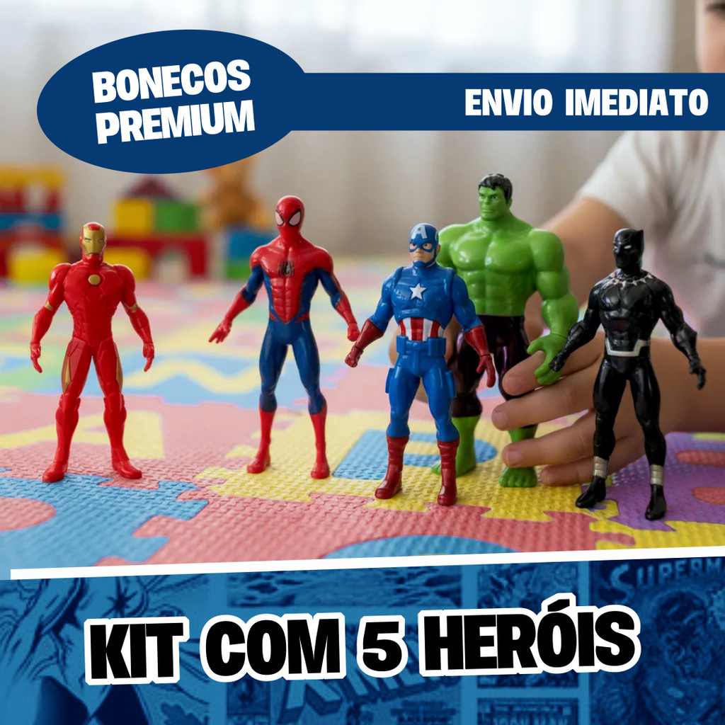 5 Un Bonecos Colecionáveis Marvel Avengers Vingadores Homem De Ferro Capitão América Homem Aranha Hulk e Pantera Negra