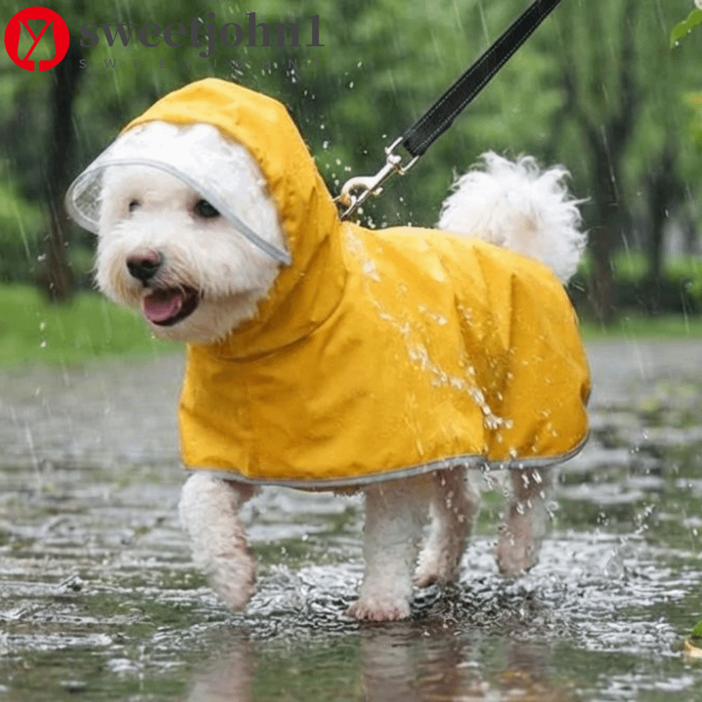 SWEETJOHN1 Capa De Chuva Com Capuz Para Cachorro , Impermeável Furo Trela Cobertura Total , Animais De Estimação Resiste