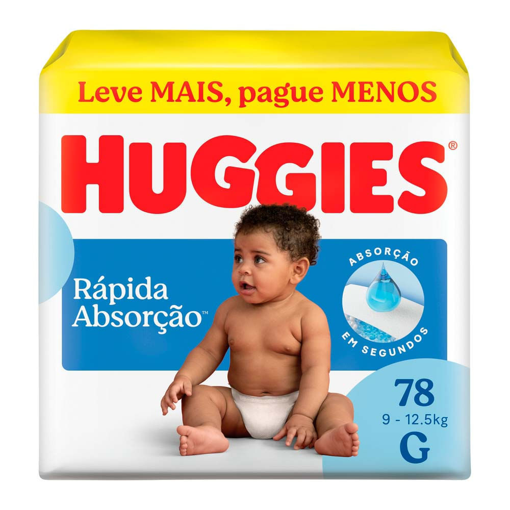 Fralda Huggies Rápida Absorção Tamanho G Pacote Hiper 78 Unidades Descartáveis Leve Mais Por Menos