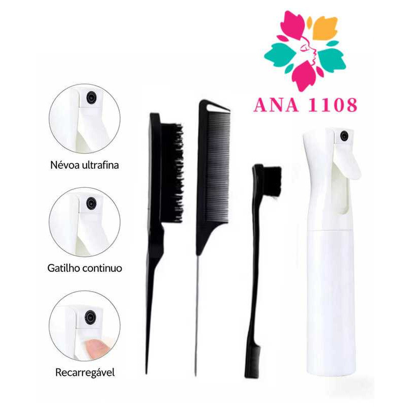 Kit Penteados Profissional Conjunto 3 Pentes + Borrifador de Névoa Ultra Fina